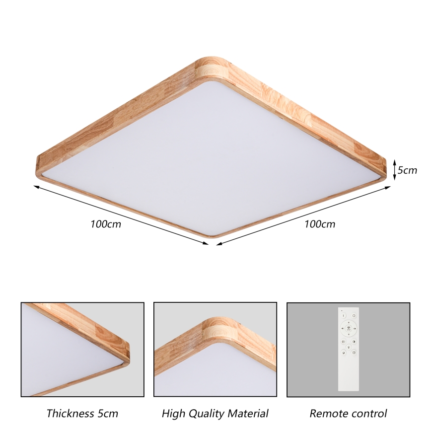 Brilagi - Dimmelhető mennyezeti lámpatest WOODLINE SQUARE LED/180W/230V 3000-6000K tölgy 100x100 cm + távirányító