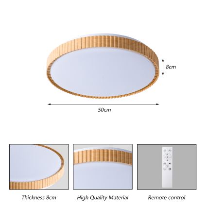 Brilagi - CORVO LED dimmelhető mennyezeti lámpa LED/72W/230V 3000-6000K fa dekor, átm. 50 cm + távirányítóval