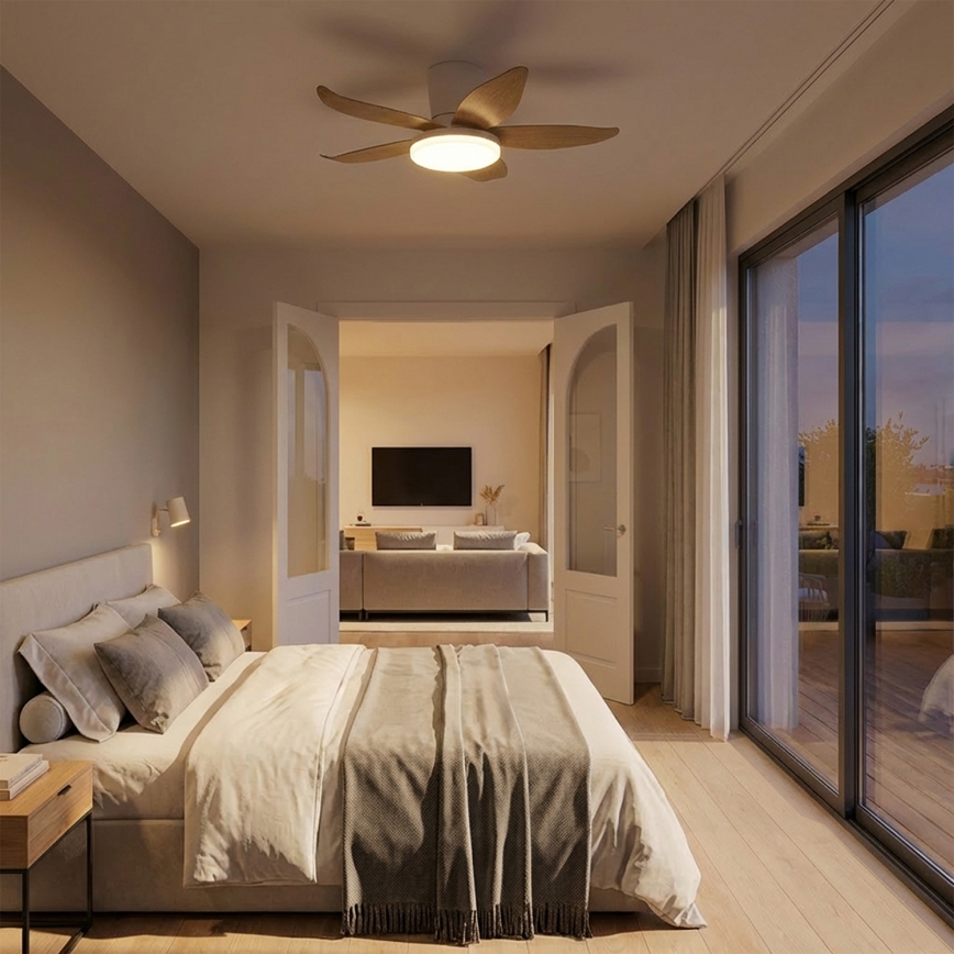 Brilagi - LED dimmelhető mennyezeti ventilátor LED/32W/230V 3000-6500K átm. 95 cm fehér/barna + távirányító
