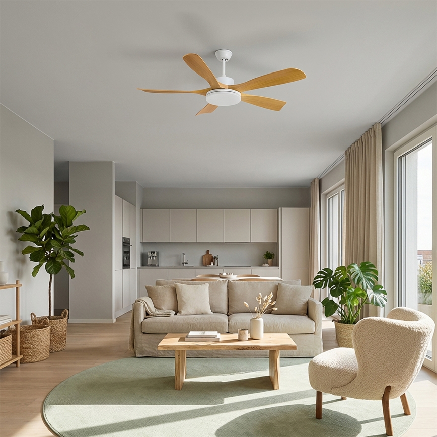 Brilagi - LED fényerőszabályozható mennyezeti ventilátor LED/34W/230V 3000–6500K átm. 132 cm fehér/barna + távirányító