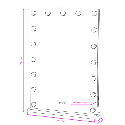 BRILAGI - Fényerőszabályozható sminktükör HOLLYWOOD LED/15W/230V CCT + 2x USB 55x77 cm fehér