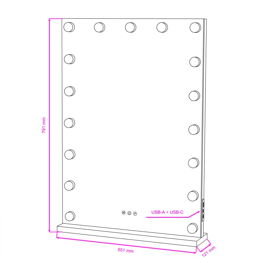 BRILAGI - Fényerőszabályozható sminktükör HOLLYWOOD LED/15W/230V CCT + 2x USB 55x77 cm fehér