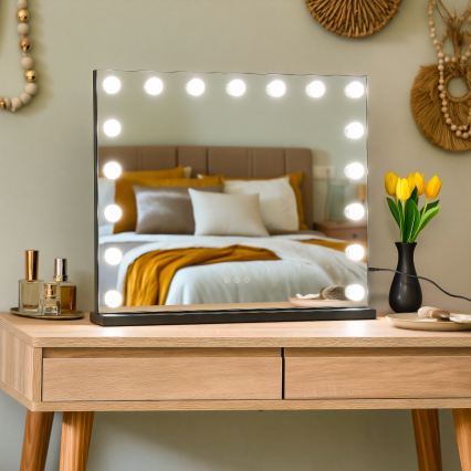 BRILAGI - LED Dimmelhető sminktükör HOLLYWOOD LED/15W/230V CCT + 2x USB 60x50 cm fekete