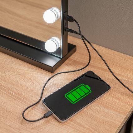BRILAGI - LED Dimmelhető sminktükör HOLLYWOOD LED/15W/230V CCT + 2x USB 60x50 cm fekete