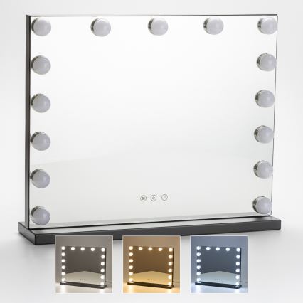 BRILAGI - LED Fényerőszabályozható sminktükör HOLLYWOOD LED/15W/230V CCT + USB fekete