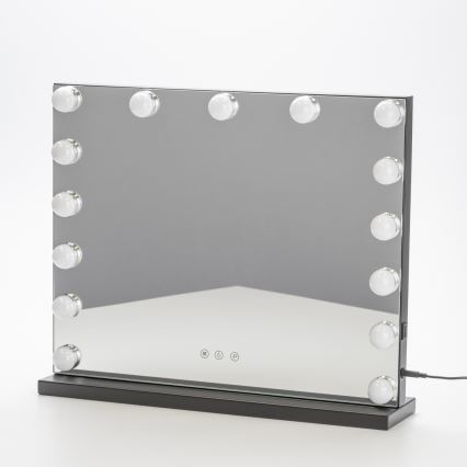 BRILAGI - LED Fényerőszabályozható sminktükör HOLLYWOOD LED/15W/230V CCT + USB fekete