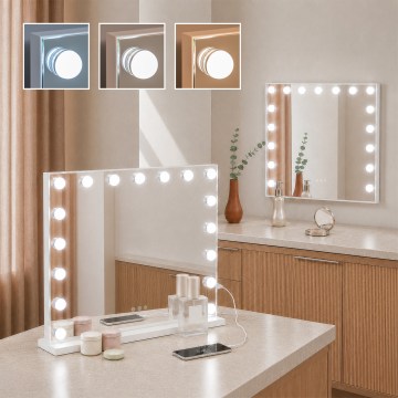 BRILAGI - LED fényerőszabályzós sminktükör HOLLYWOOD LED/15W/230V CCT + 2x USB 60x50 cm fehér