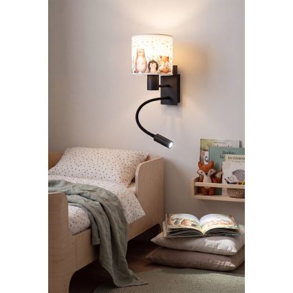 Brilagi - LED-es hajlítható gyerek fali lámpa BOBO 1xE27/25W/230V + LED/3W fekete/fehér/állatfigurás