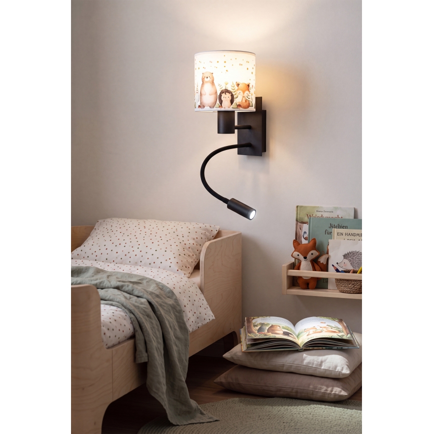 Brilagi - LED-es hajlítható gyerek fali lámpa BOBO 1xE27/25W/230V + LED/3W fekete/fehér/állatfigurás