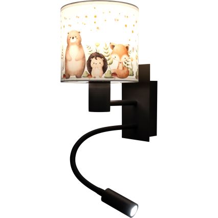 Brilagi - LED-es hajlítható gyerek fali lámpa BOBO 1xE27/25W/230V + LED/3W fekete/fehér/állatfigurás