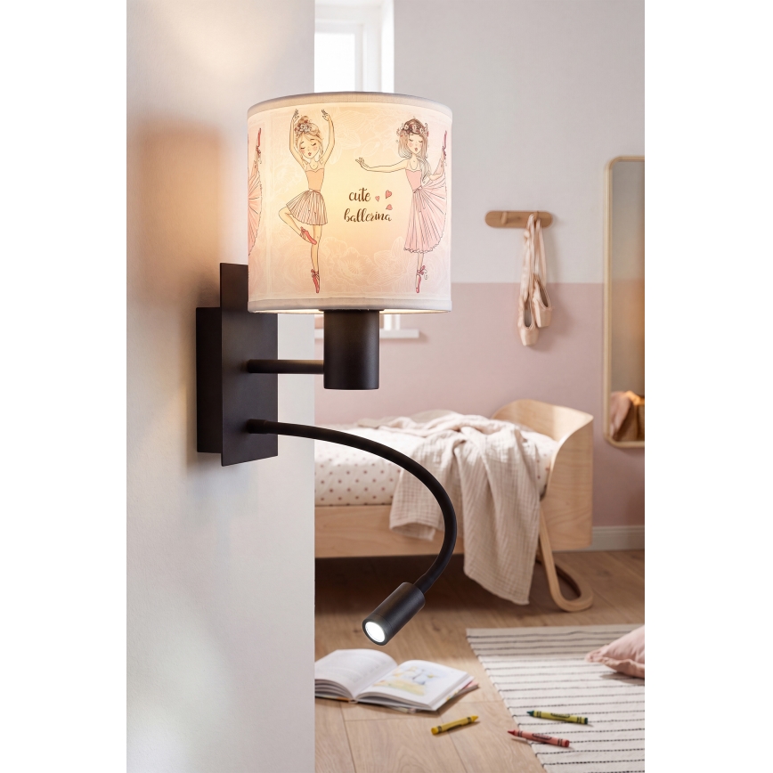 Brilagi - LED gyermek hajlítható fali lámpa BOBO 1xE27/25W/230V + LED/3W fekete/fehér/rózsaszín/balerina mintás