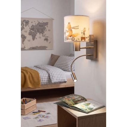 Brilagi - LED gyermek állítható fali lámpa BOBO 1xE27/25W/230V + LED/3W matt króm/fehér/állatfigurák