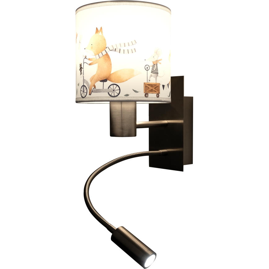 Brilagi - LED gyermek állítható fali lámpa BOBO 1xE27/25W/230V + LED/3W matt króm/fehér/állatfigurák