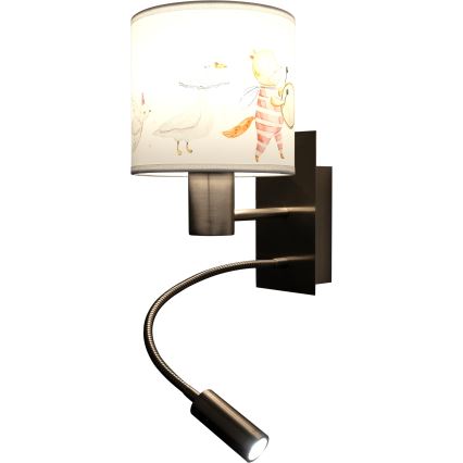Brilagi - LED Gyerek hajlítható fali lámpa BOBO 1xE27/25W/230V + LED/3W matt króm/fehér/állatmotívummal