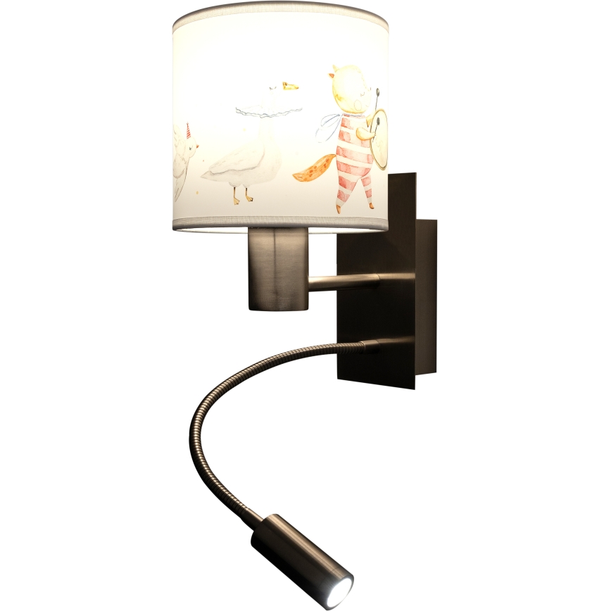 Brilagi - LED Gyerek hajlítható fali lámpa BOBO 1xE27/25W/230V + LED/3W matt króm/fehér/állatmotívummal