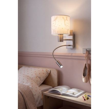 Brilagi - LED gyerek állítható fali lámpa BOBO 1xE27/25W/230V + LED/3W matt króm/fehér/nyuszik