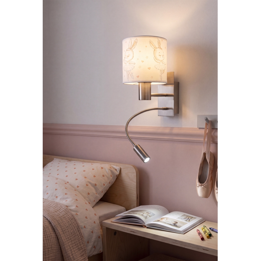 Brilagi - LED gyerek állítható fali lámpa BOBO 1xE27/25W/230V + LED/3W matt króm/fehér/nyuszik