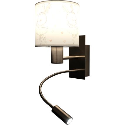 Brilagi - LED gyerek állítható fali lámpa BOBO 1xE27/25W/230V + LED/3W matt króm/fehér/nyuszik