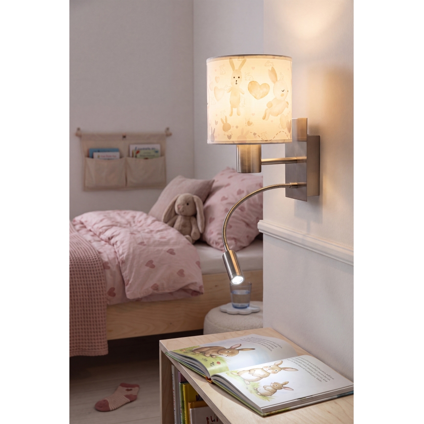 Brilagi - LED-es gyermek hajlítható fali lámpa BOBO 1xE27/25W/230V + beépített LED/3W matt króm/fehér/nyuszis