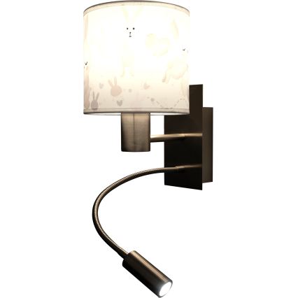 Brilagi - LED-es gyermek hajlítható fali lámpa BOBO 1xE27/25W/230V + beépített LED/3W matt króm/fehér/nyuszis
