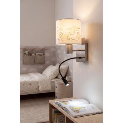 Brilagi - LED gyerekszobai állítható karú fali lámpa BOBO 1xE27/25W/230V + LED/3W matt króm/fehér/unikornisok