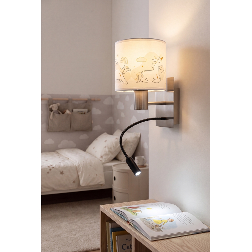 Brilagi - LED gyerekszobai állítható karú fali lámpa BOBO 1xE27/25W/230V + LED/3W matt króm/fehér/unikornisok
