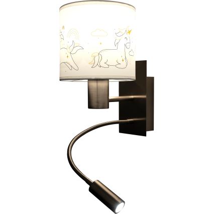 Brilagi - LED gyerekszobai állítható karú fali lámpa BOBO 1xE27/25W/230V + LED/3W matt króm/fehér/unikornisok