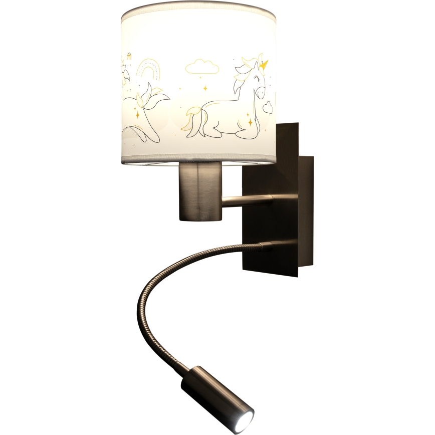 Brilagi - LED gyerekszobai állítható karú fali lámpa BOBO 1xE27/25W/230V + LED/3W matt króm/fehér/unikornisok