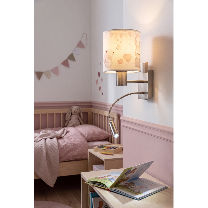 Brilagi - LED-es gyerek rugalmas fali lámpa BOBO 1xE27/25W/230V + LED/3W matt króm/krémszínű/nyuszik