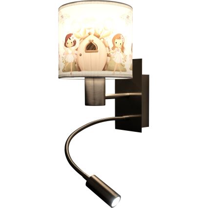 Brilagi - LED gyermek hajlítható fali lámpa BOBO 1xE27/25W/230V + LED/3W matt króm/fehér/rózsaszín/tündéres