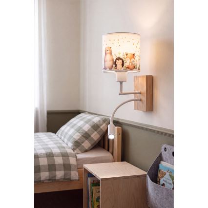 Brilagi - LED gyermek állítható fali lámpa BOBO WOOD 1xE27/25W/230V + LED/3W tölgy/fehér/állatmintás
