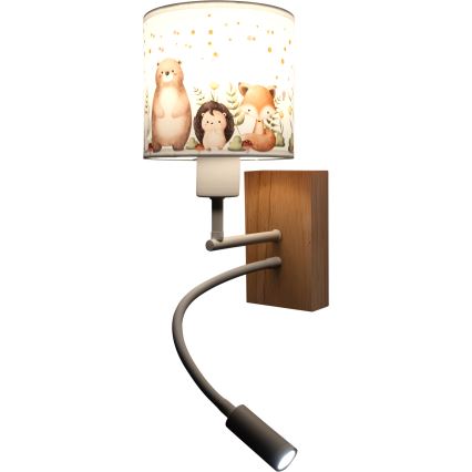Brilagi - LED gyermek állítható fali lámpa BOBO WOOD 1xE27/25W/230V + LED/3W tölgy/fehér/állatmintás