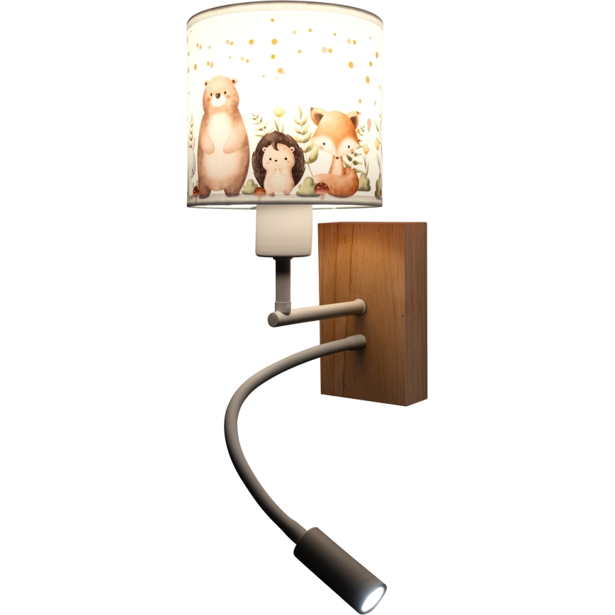 Brilagi - LED gyermek állítható fali lámpa BOBO WOOD 1xE27/25W/230V + LED/3W tölgy/fehér/állatmintás