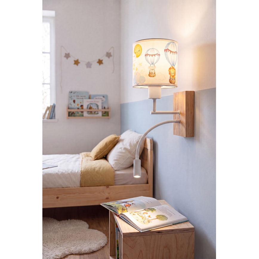 Brilagi - LED gyermek rugalmas fali lámpa BOBO WOOD 1xE27/25W/230V + LED/3W tölgy/fehér/állatmintás