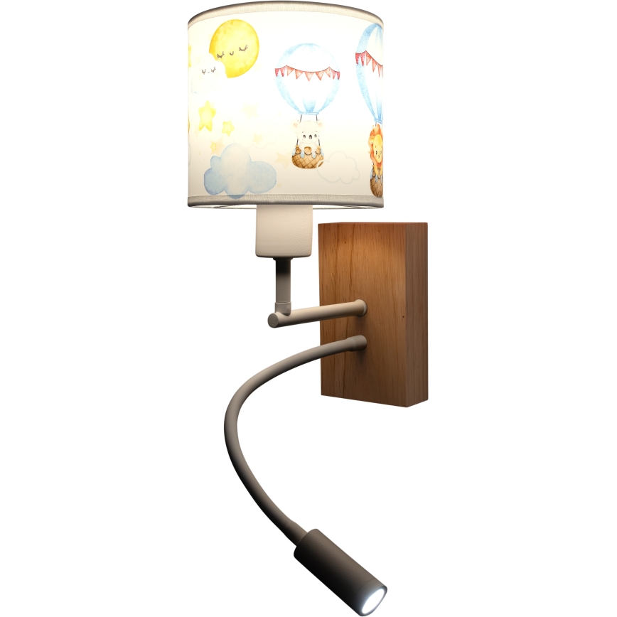 Brilagi - LED gyermek rugalmas fali lámpa BOBO WOOD 1xE27/25W/230V + LED/3W tölgy/fehér/állatmintás