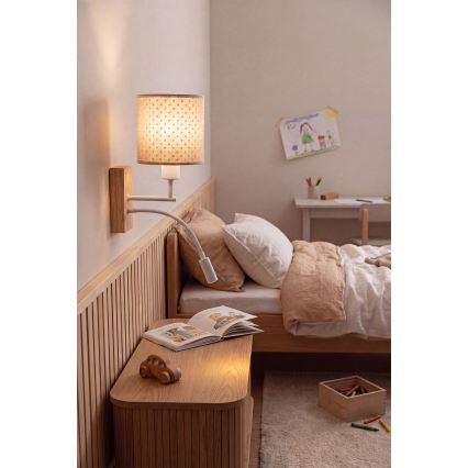 Brilagi - LED gyerekszoba rugalmas karú fali lámpa BOBO WOOD 1xE27/25W/230V + LED/3W tölgy/fehér/bézs/pöttyös