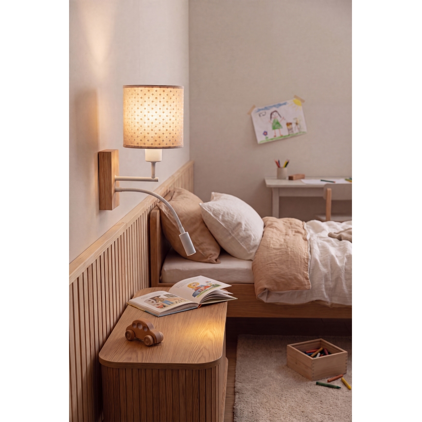 Brilagi - LED gyerekszoba rugalmas karú fali lámpa BOBO WOOD 1xE27/25W/230V + LED/3W tölgy/fehér/bézs/pöttyös