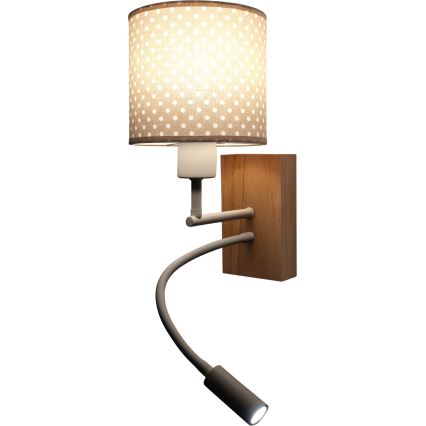 Brilagi - LED gyerekszoba rugalmas karú fali lámpa BOBO WOOD 1xE27/25W/230V + LED/3W tölgy/fehér/bézs/pöttyös
