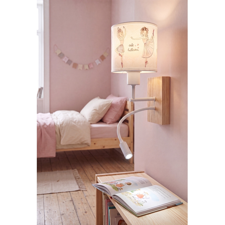 Brilagi - LED gyermek állítható fali lámpa BOBO WOOD 1xE27/25W/230V + LED/3W tölgy/fehér/rózsaszín/balerinák