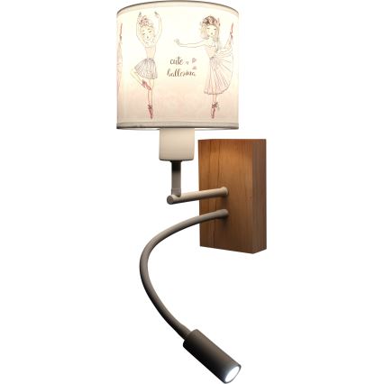 Brilagi - LED gyermek állítható fali lámpa BOBO WOOD 1xE27/25W/230V + LED/3W tölgy/fehér/rózsaszín/balerinák
