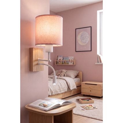 Brilagi - LED flexibilis fali lámpa BOBO WOOD 1xE27/25W/230V + LED/3W tölgy/fehér/rózsaszín