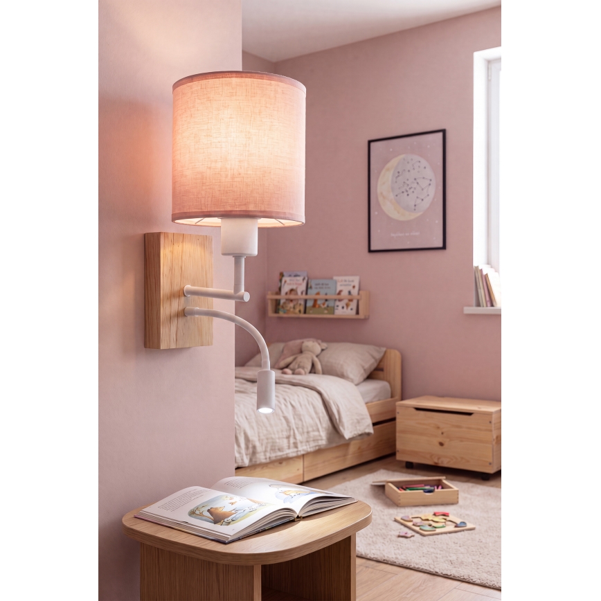 Brilagi - LED flexibilis fali lámpa BOBO WOOD 1xE27/25W/230V + LED/3W tölgy/fehér/rózsaszín