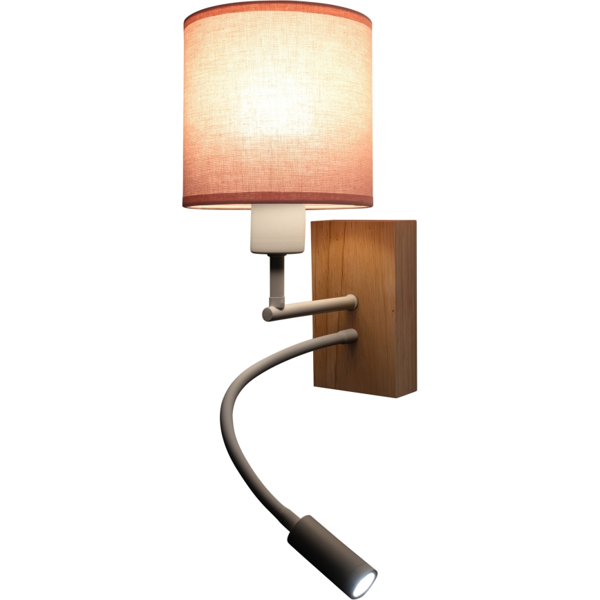 Brilagi - LED flexibilis fali lámpa BOBO WOOD 1xE27/25W/230V + LED/3W tölgy/fehér/rózsaszín