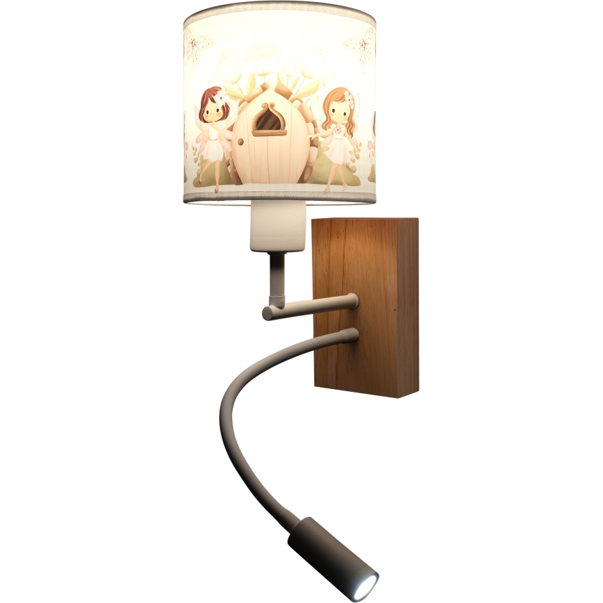 Brilagi - LED gyermek hajlítható fali lámpa BOBO WOOD 1xE27/25W/230V + LED/3W tölgy/fehér/rózsaszín/tündérmintás