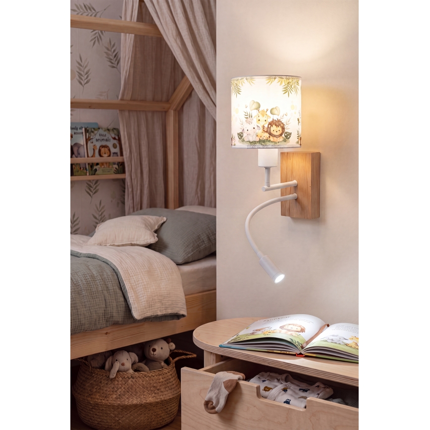 Brilagi - BOBO WOOD LED rugalmas gyermek fali lámpa 1xE27/25W/230V + LED/3W tölgy/fehér/zöld/dzsungel