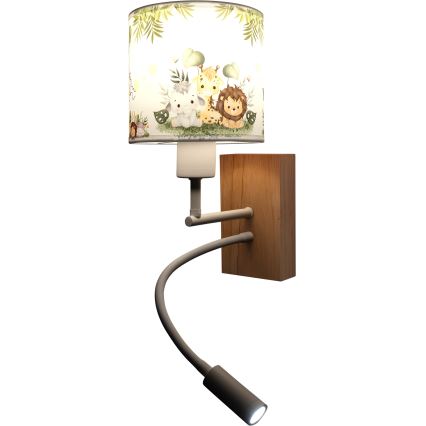 Brilagi - BOBO WOOD LED rugalmas gyermek fali lámpa 1xE27/25W/230V + LED/3W tölgy/fehér/zöld/dzsungel