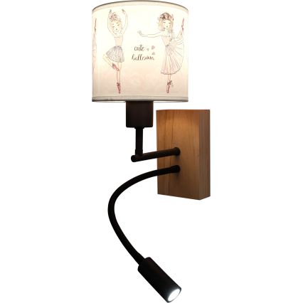 Brilagi - LED gyermek hajlítható fali lámpa BOBO WOOD 1xE27/25W/230V + LED/3W tölgy/fekete/fehér/rózsaszín/balettmintás