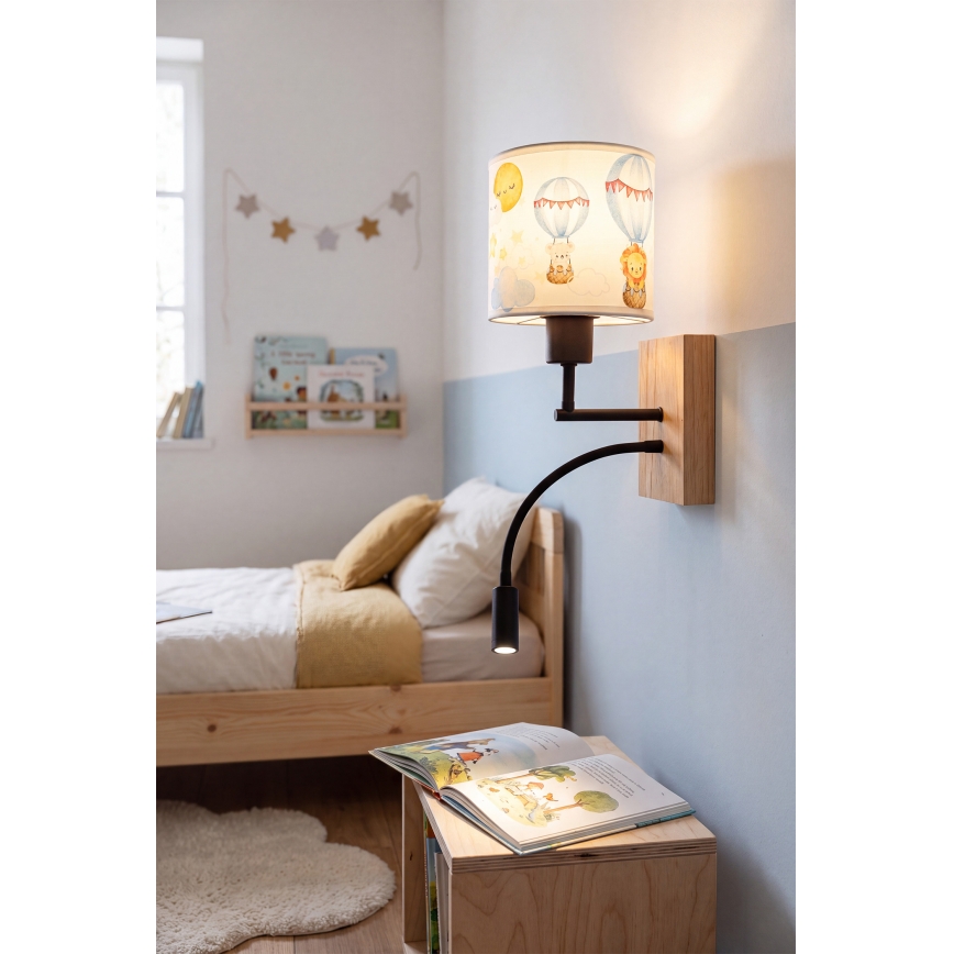 Brilagi - LED gyerekszobai flexibilis fali lámpa BOBO WOOD 1xE27/25W/230V + LED/3W tölgy/fekete/fehér/állatmintás
