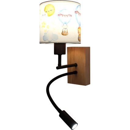 Brilagi - LED gyerekszobai flexibilis fali lámpa BOBO WOOD 1xE27/25W/230V + LED/3W tölgy/fekete/fehér/állatmintás