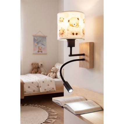Brilagi - LED állítható gyerekszobai fali lámpa BOBO WOOD 1xE27/25W/230V + LED/3W tölgy/fekete/fehér/mackók
